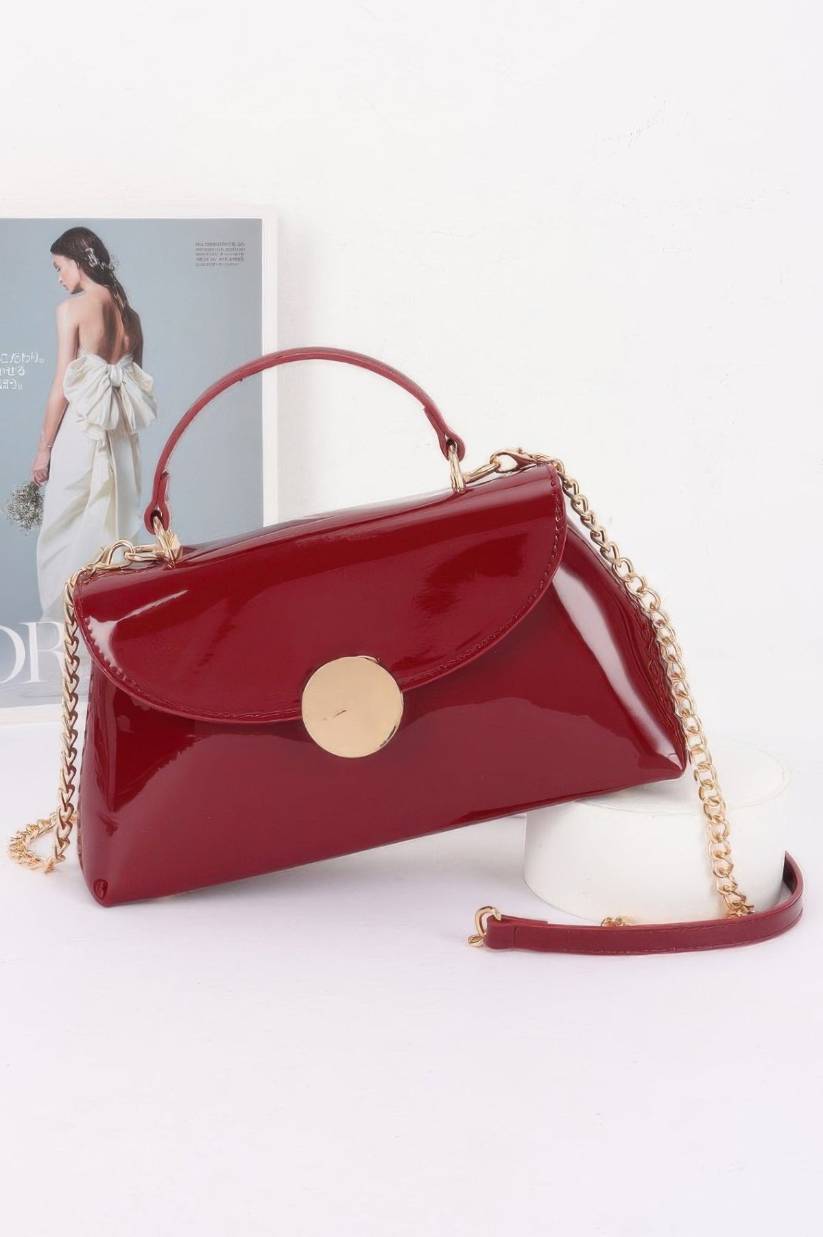 Patent Faux Leather Top Handle Bag
