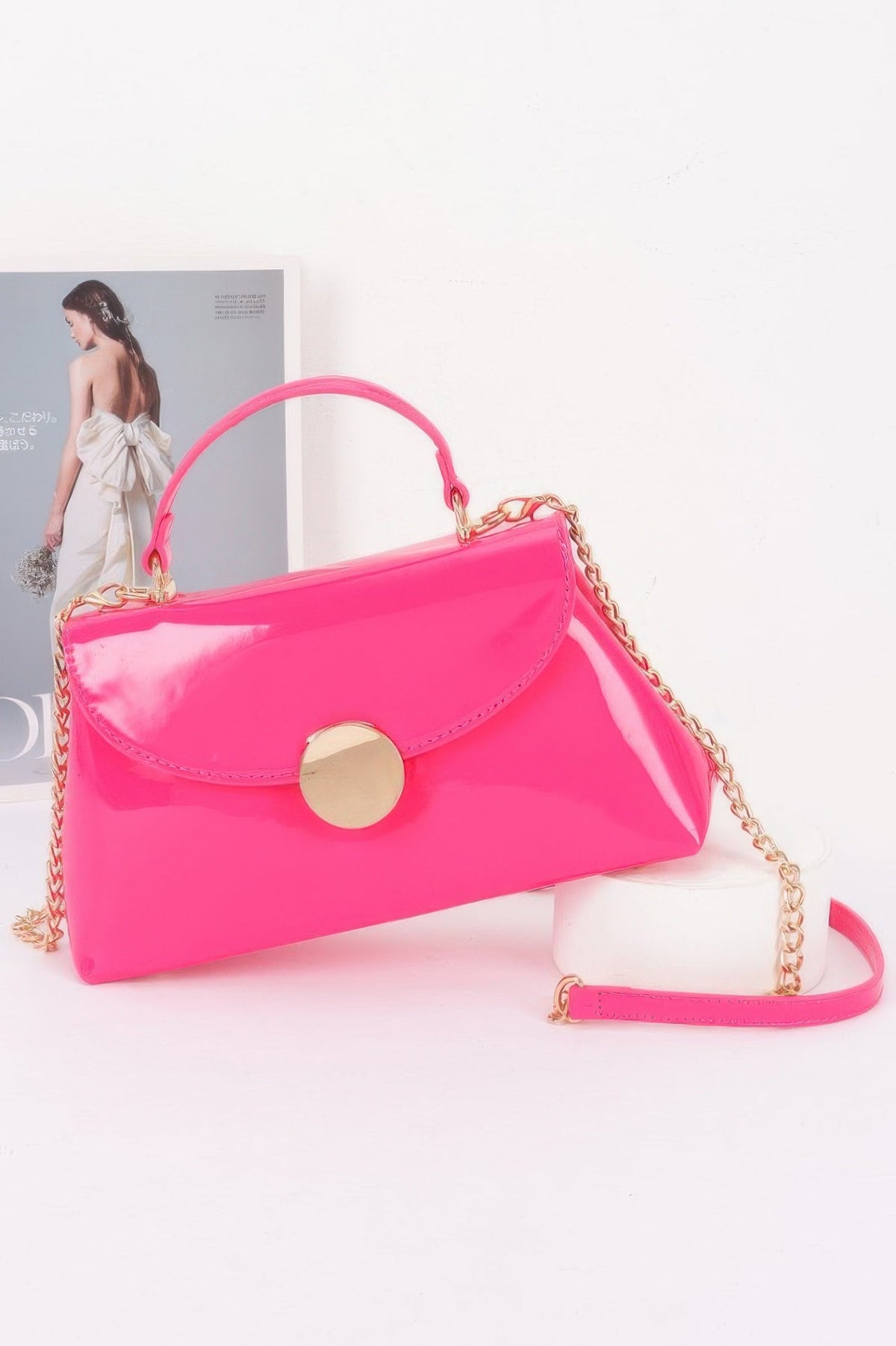Patent Faux Leather Top Handle Bag