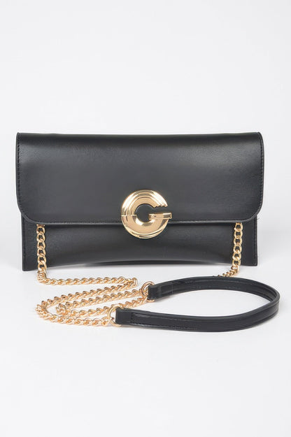 Faux Leather G Buckle Clutch