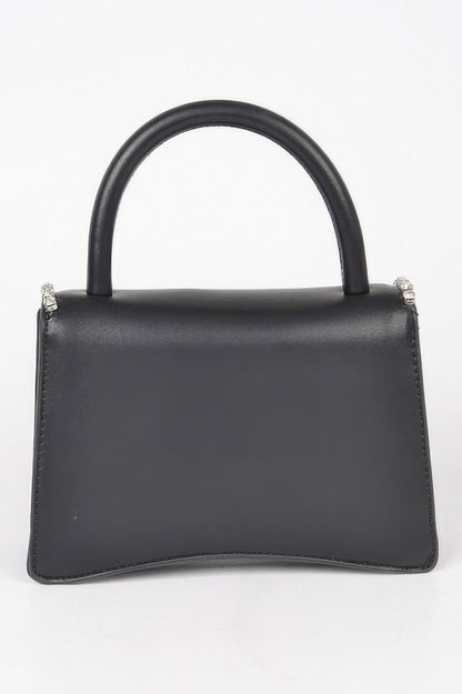 Faux Leather Top Handle Flap Bag W/rhinestone