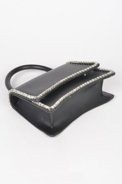 Faux Leather Top Handle Flap Bag W/rhinestone