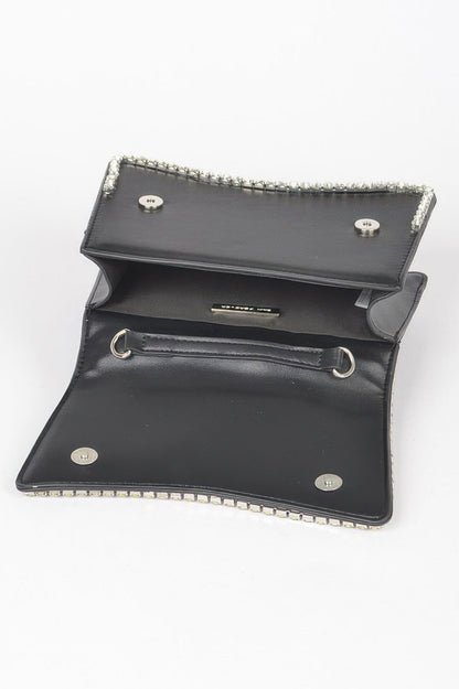 Faux Leather Top Handle Flap Bag W/rhinestone