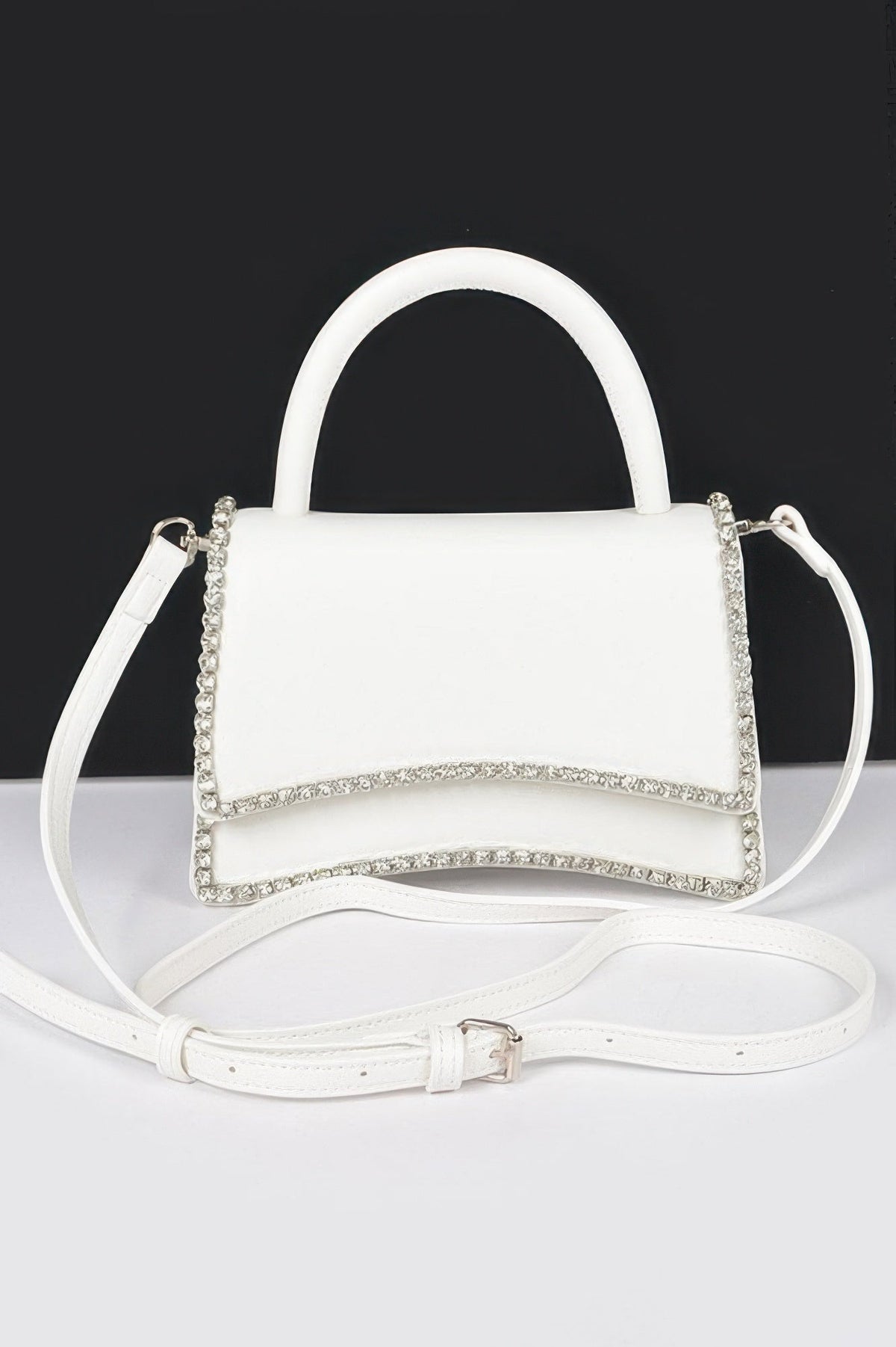 Faux Leather Top Handle Flap Bag W/rhinestone