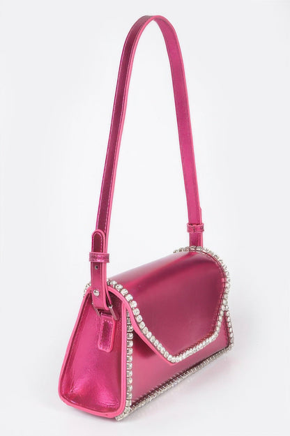 Metallic Pu Flap Bag W/rhinestone