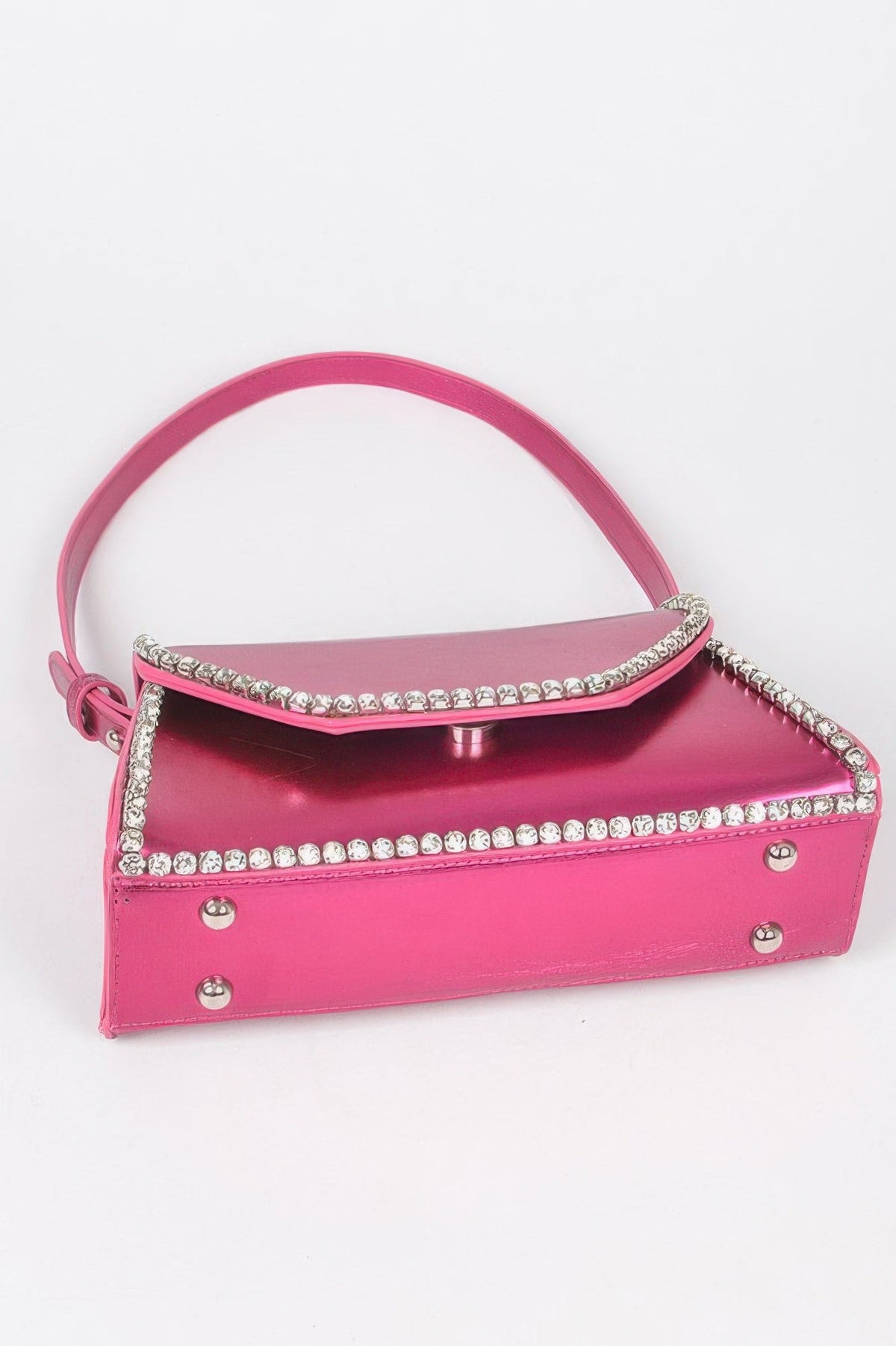 Metallic Pu Flap Bag W/rhinestone