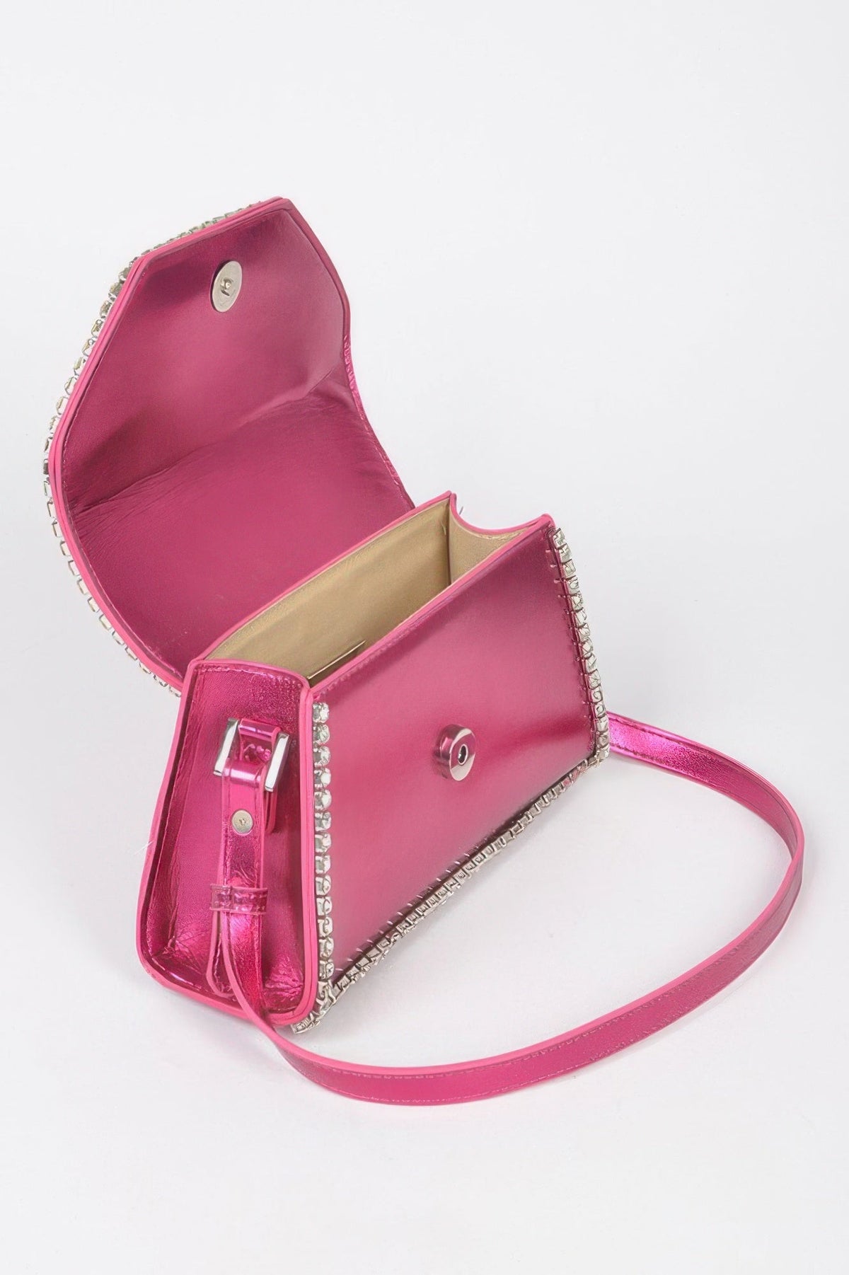 Metallic Pu Flap Bag W/rhinestone