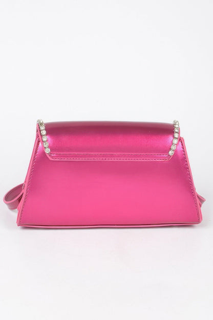 Metallic Pu Flap Bag W/rhinestone
