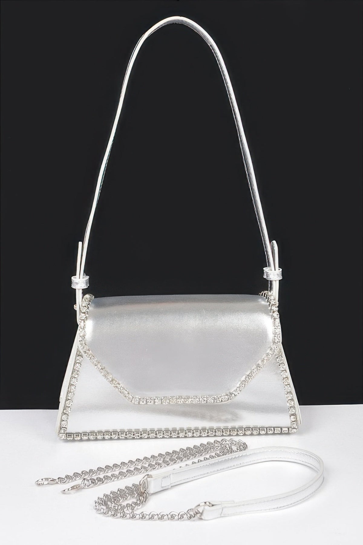 Metallic Pu Flap Bag W/rhinestone