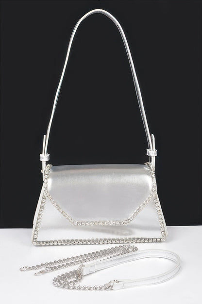 Metallic Pu Flap Bag W/rhinestone
