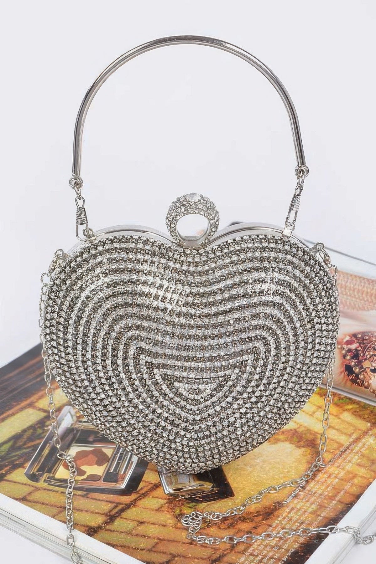 Rhinestone Heart Shape Party Clutch