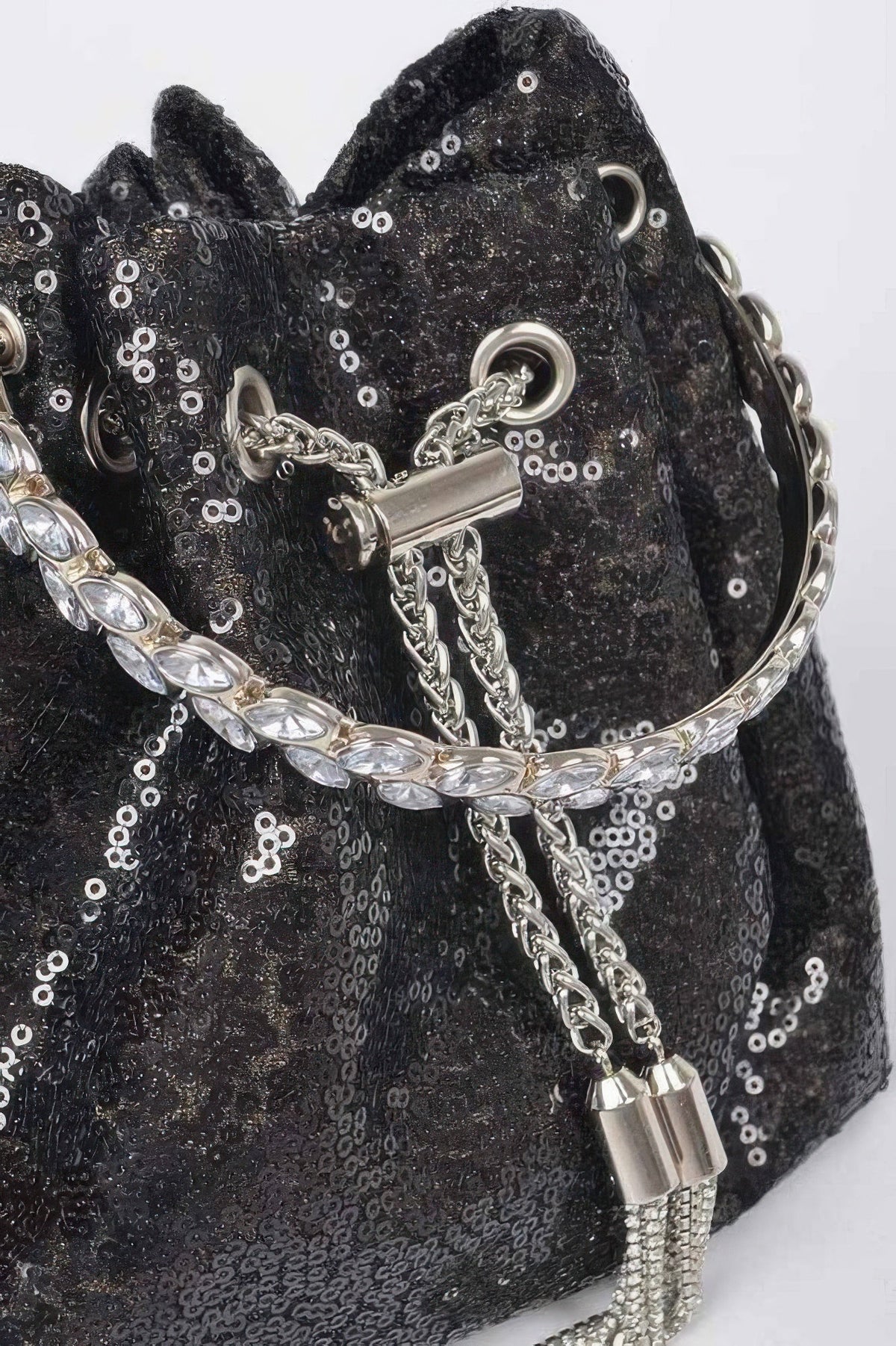Sequins Bucket Bag W/stone Handle