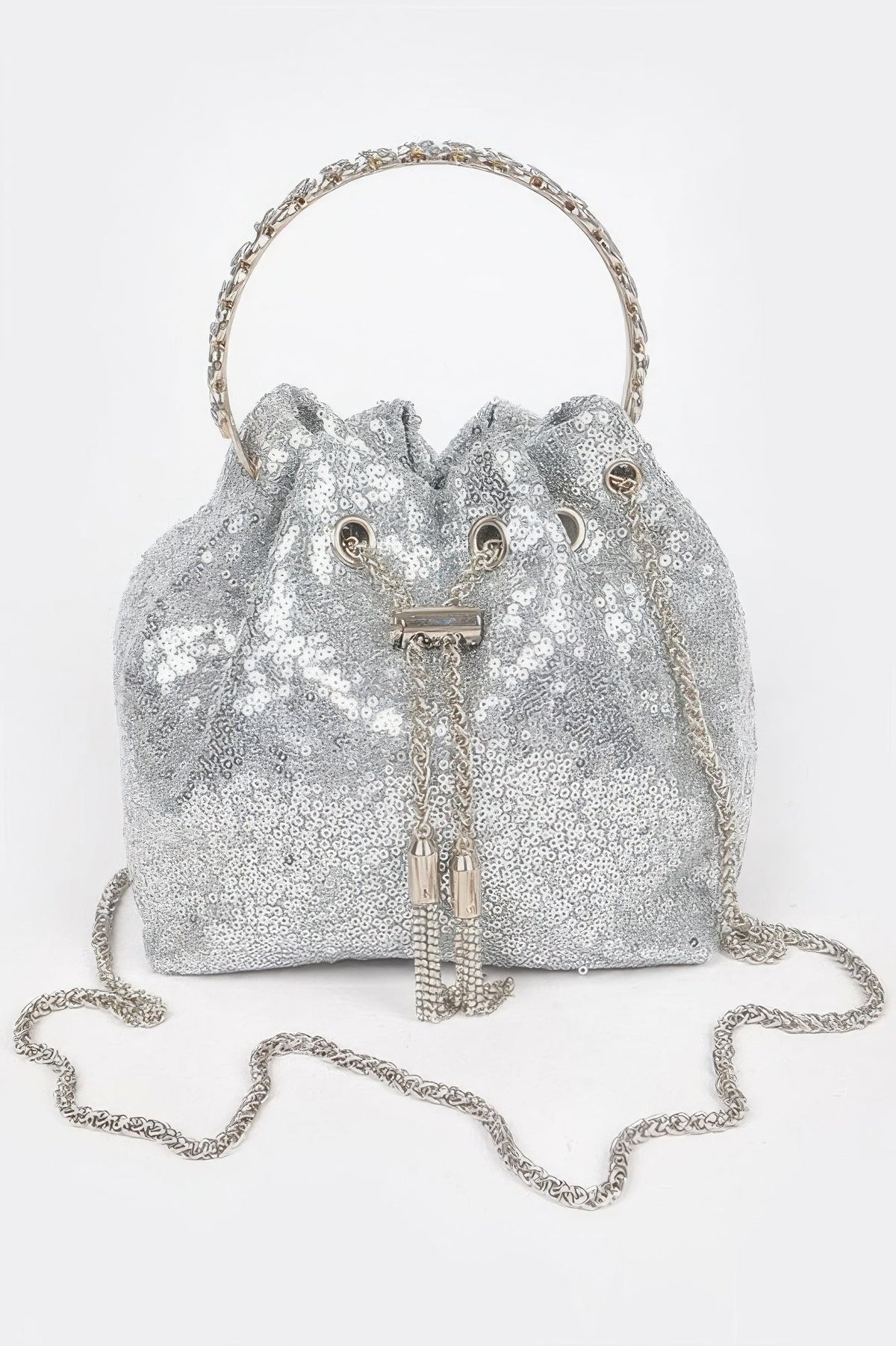 Sequins Bucket Bag W/stone Handle