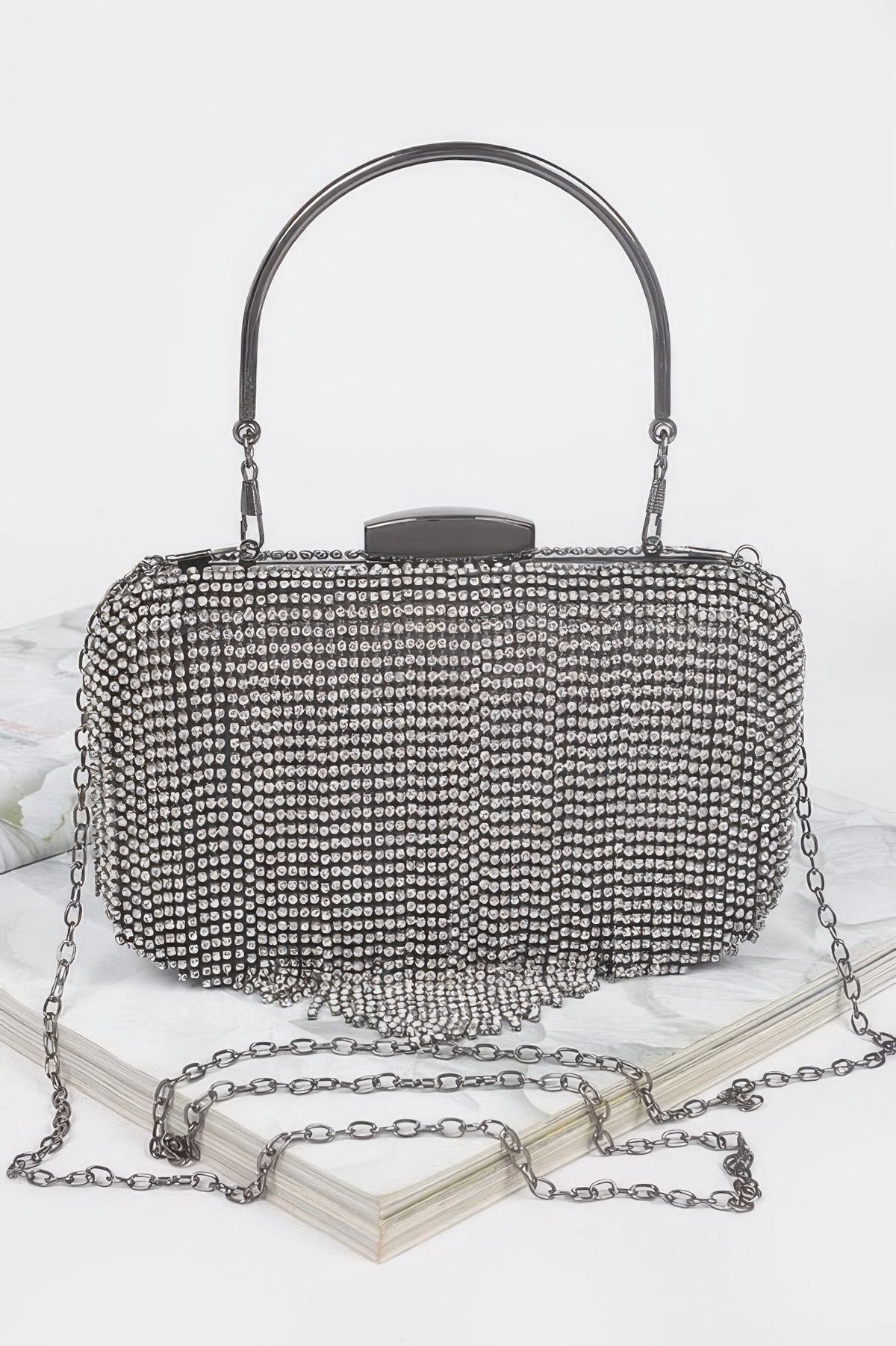 Rhinestone Fringe Hard Clutch