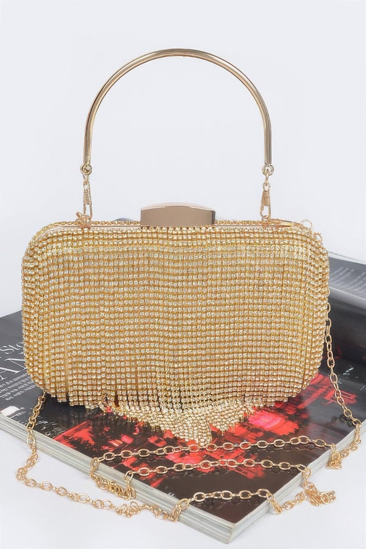Rhinestone Fringe Hard Clutch