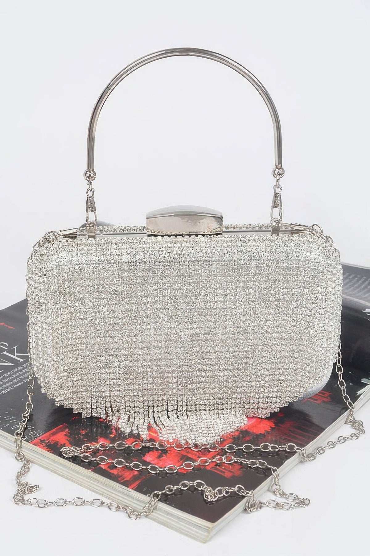 Rhinestone Fringe Hard Clutch