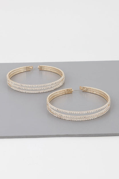 Wide Triple Jewel Hoop Earrings