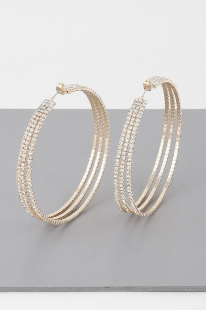 Wide Triple Jewel Hoop Earrings