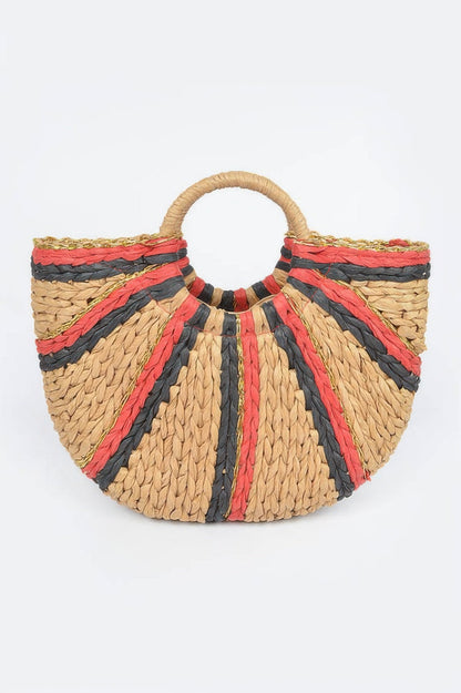 Two Toned Straw Tote Bag