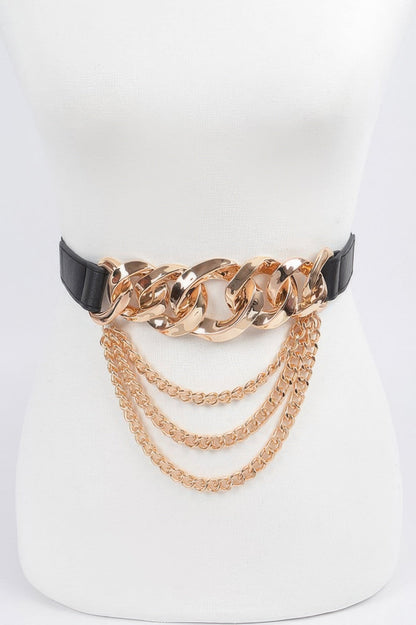 Oversized Chain Buckle Belt W Layered Chains