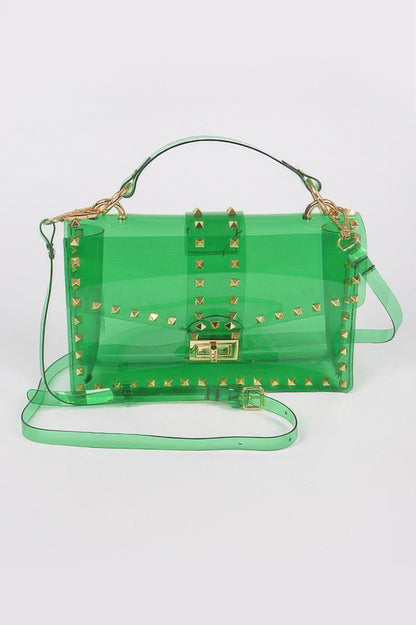 Studded Colorful Transparent Clutch