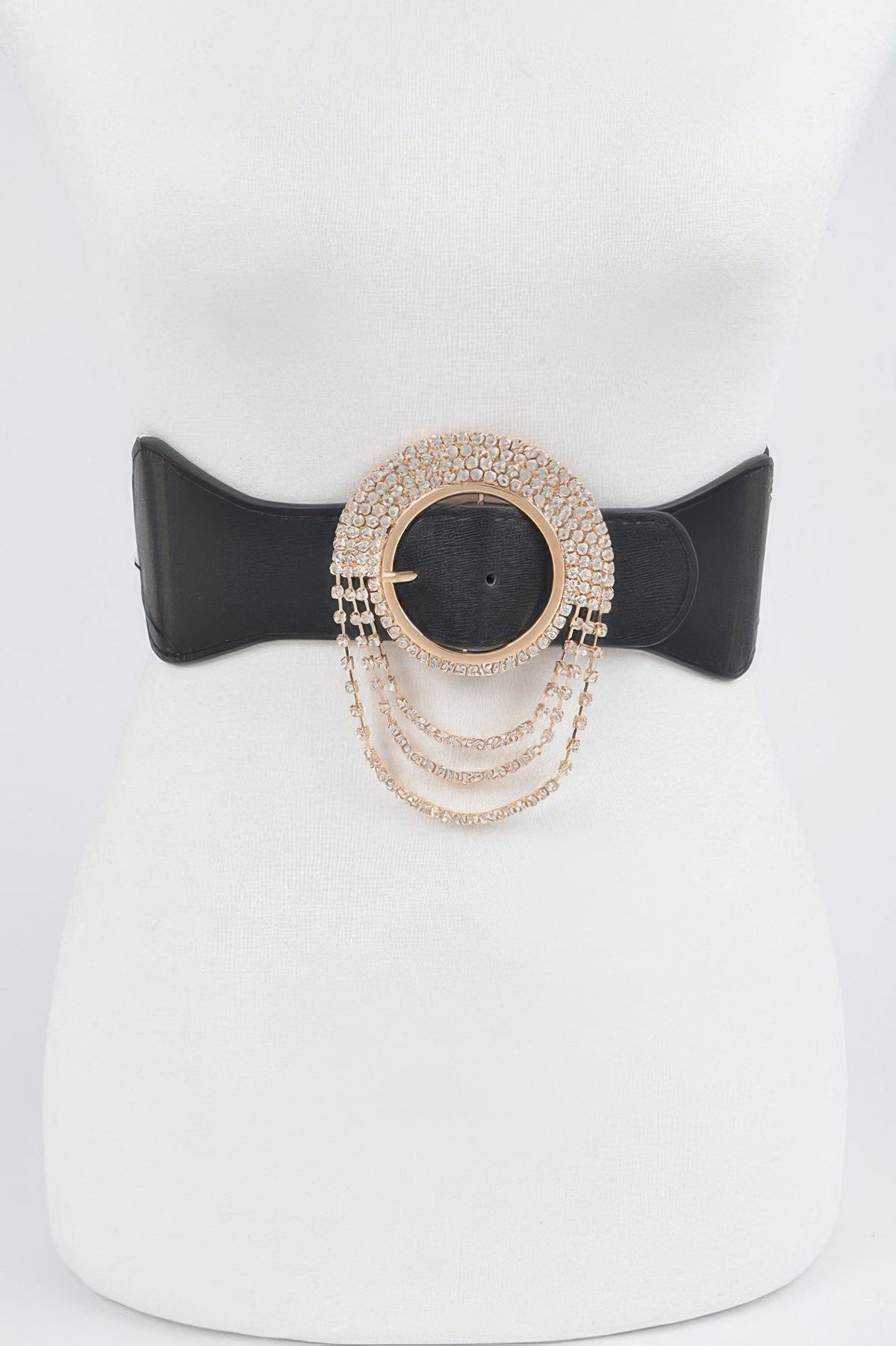 Layered Rhinestone Buckle Plus Size Elastic Belt