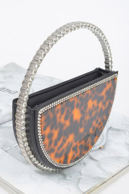 Rhinestone Handle Tortoise Bag
