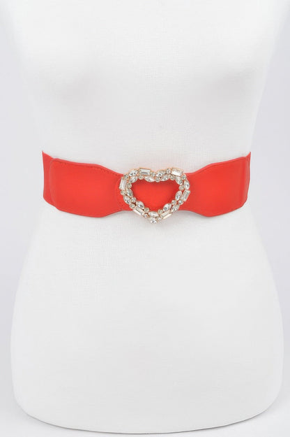 Heart Rhinestone Buckle Elastic Belt