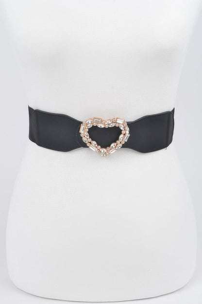 Heart Rhinestone Buckle Elastic Belt