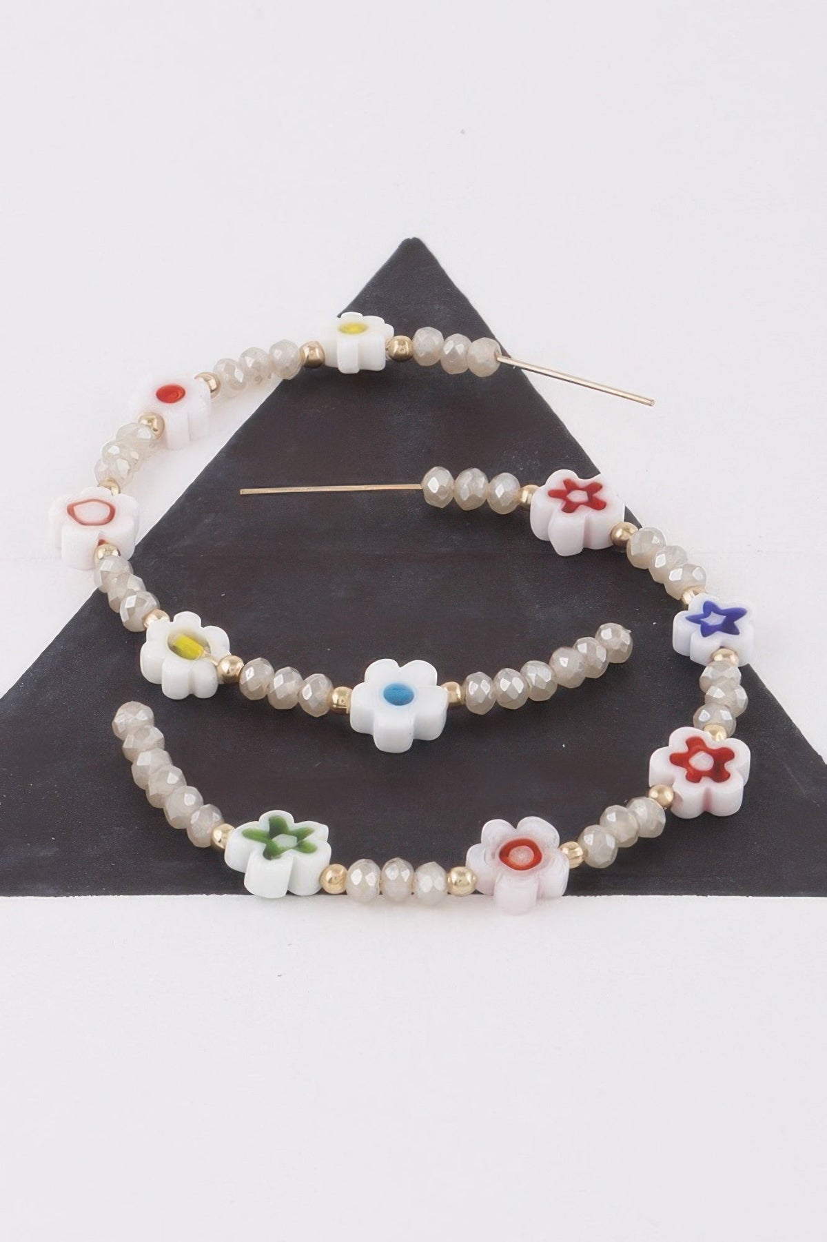 Beaded Flower Charm Earrings