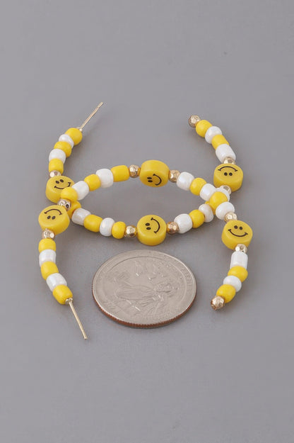Beaded Smiley Face Hoop Earrings