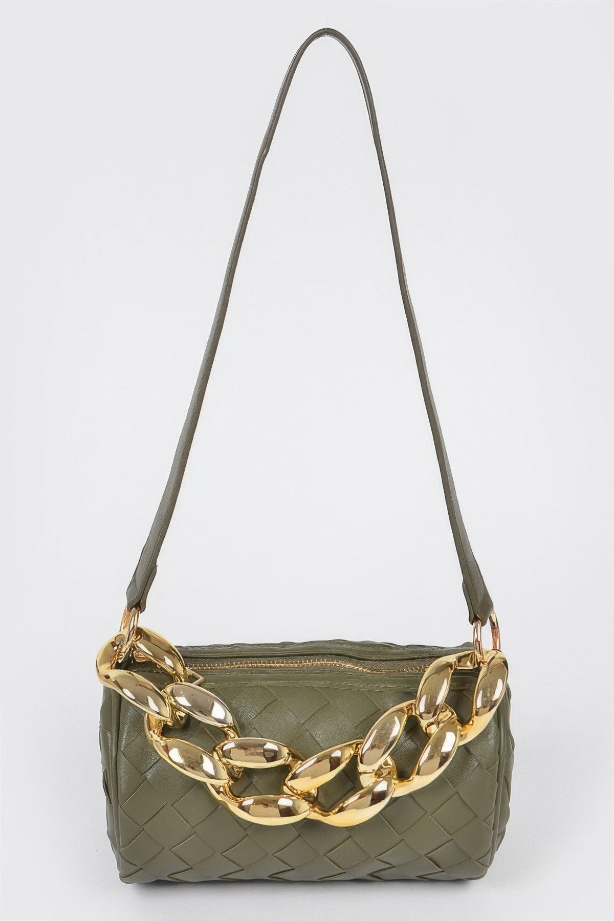 Braided Crossbody Bag W/oversized Chain