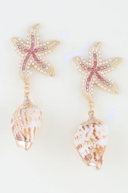 Bejeweled Starfish Shell Earrings