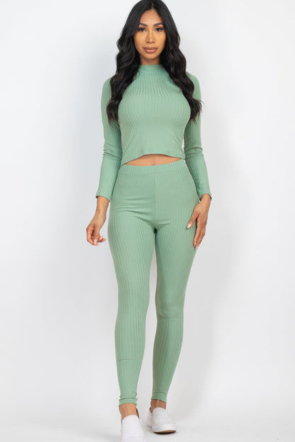 Ribbed Mock Neck Long Sleeve Top &amp; Leggings Set