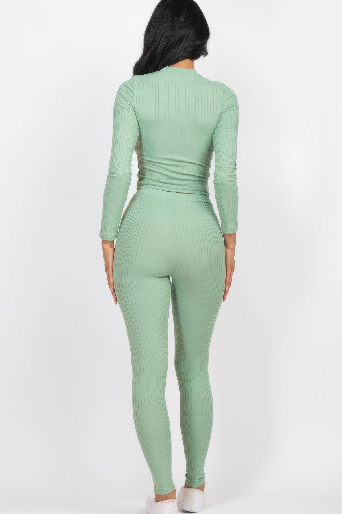 Ribbed Mock Neck Long Sleeve Top &amp; Leggings Set