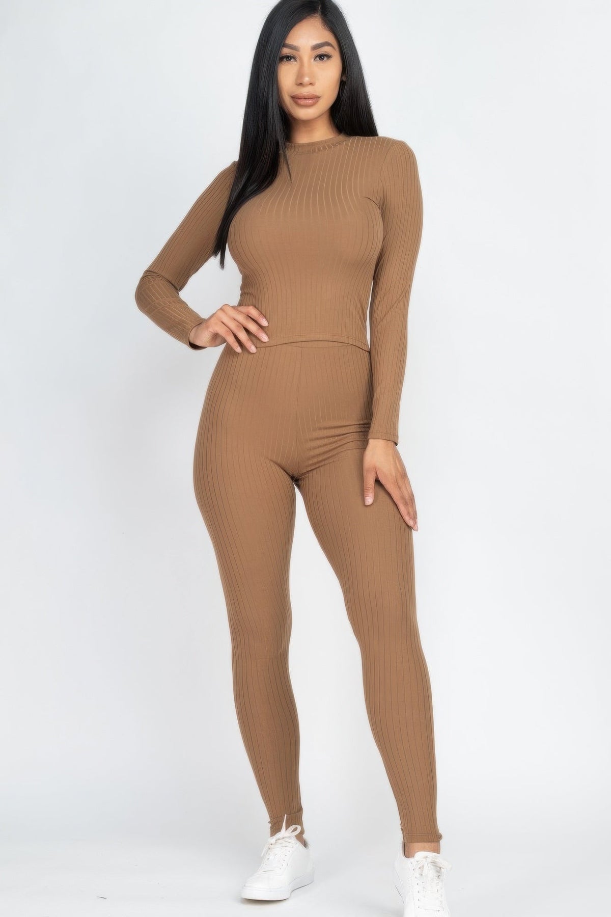 Ribbed Mock Neck Long Sleeve Top &amp; Leggings Set