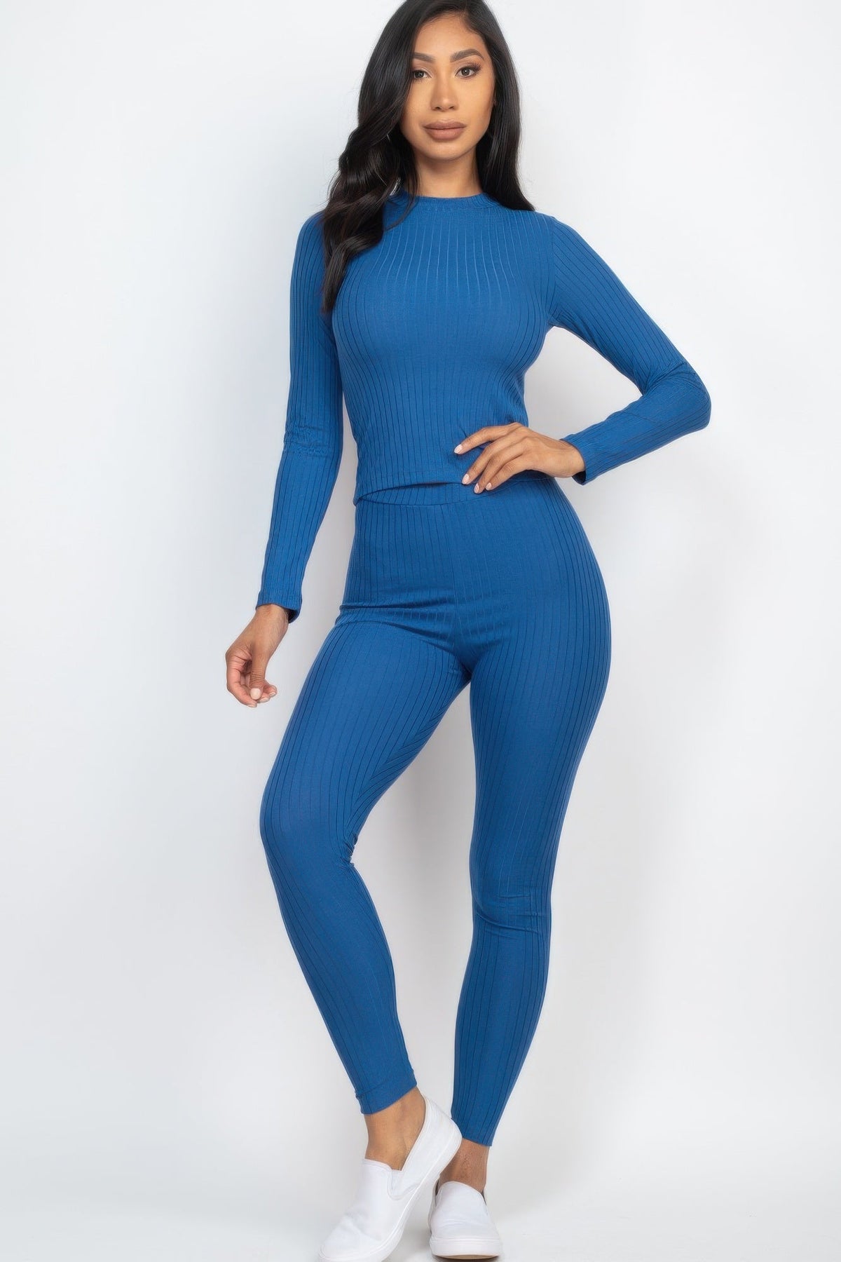 Ribbed Mock Neck Long Sleeve Top &amp; Leggings Set