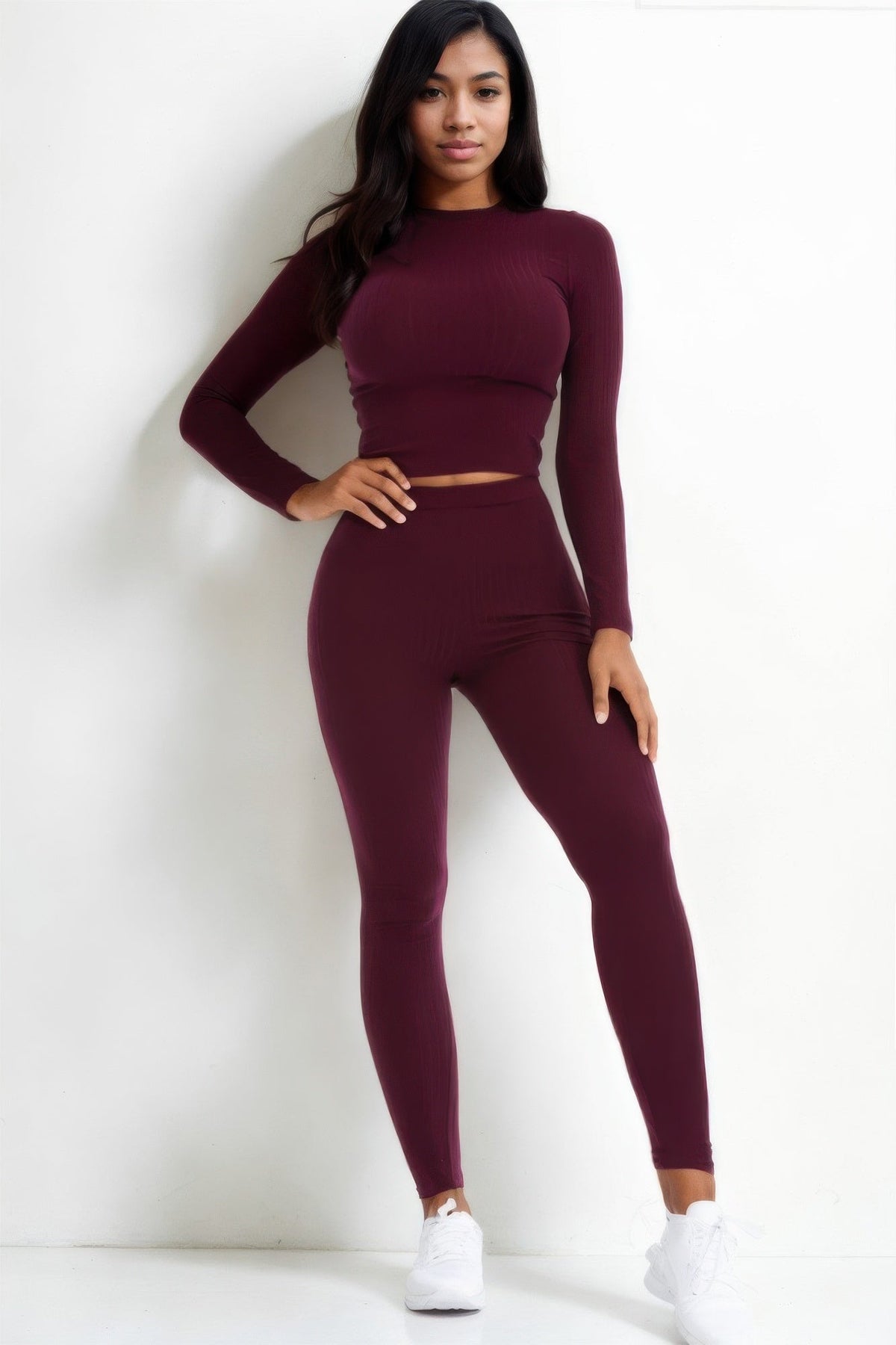 Ribbed Mock Neck Long Sleeve Top &amp; Leggings Set