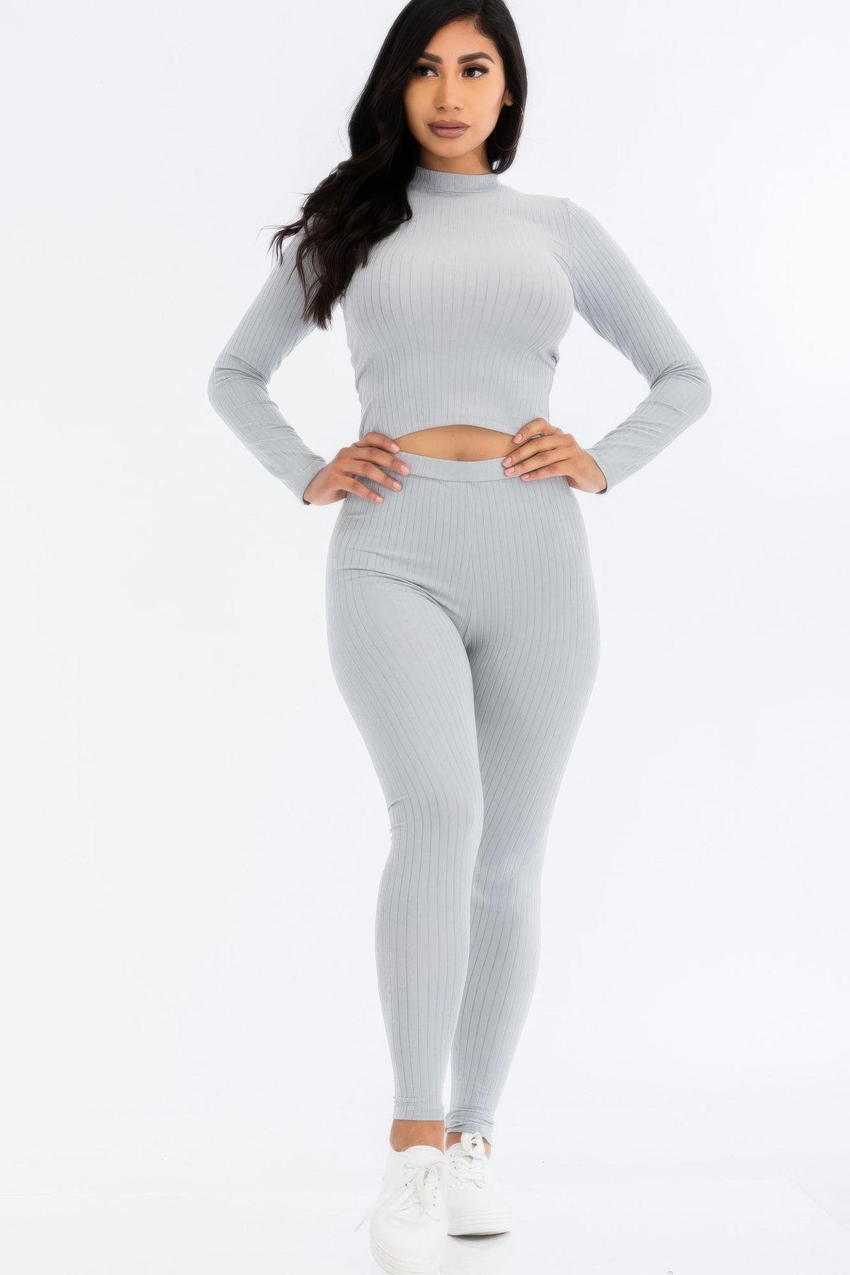 Ribbed Mock Neck Long Sleeve Top &amp; Leggings Set