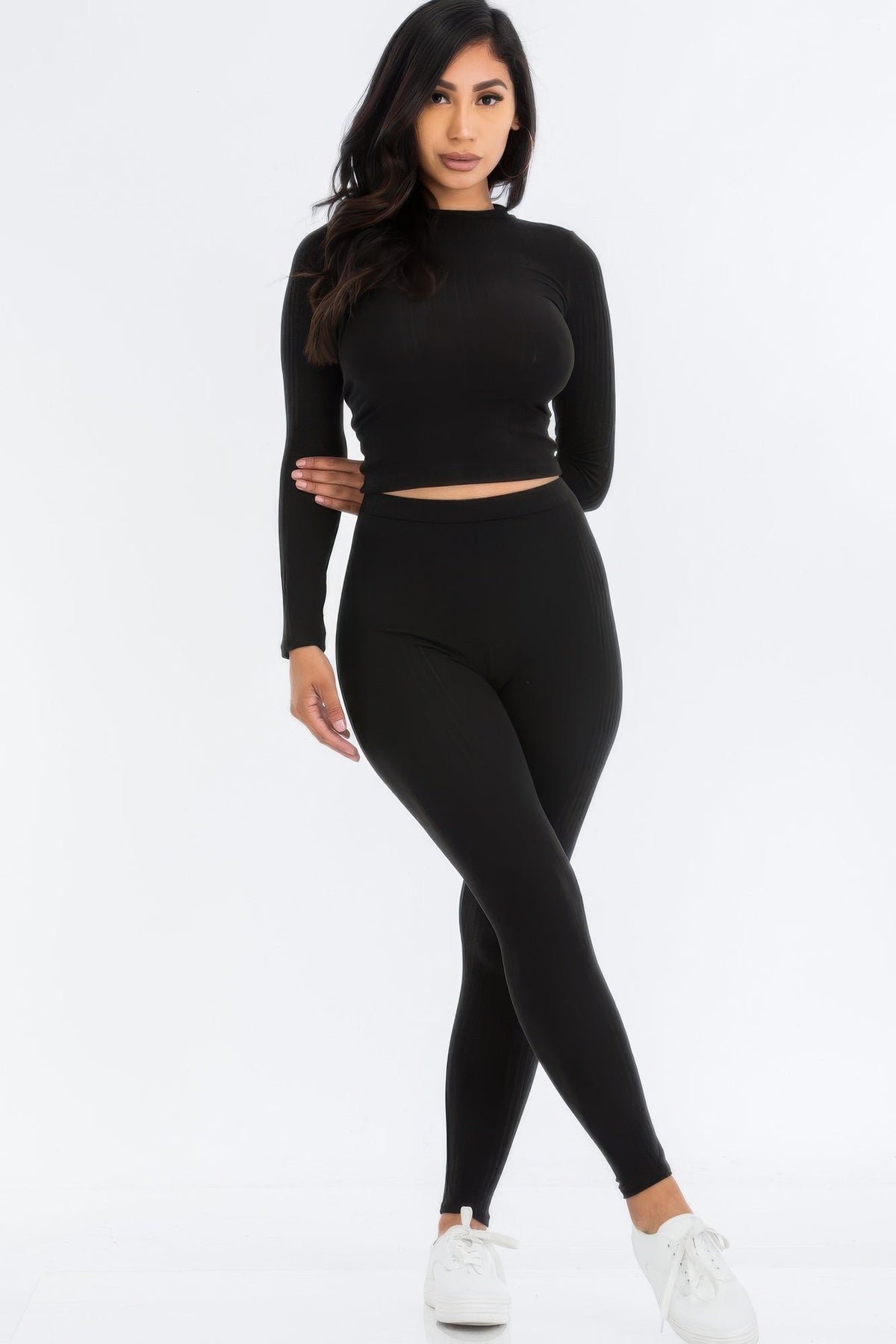 Ribbed Mock Neck Long Sleeve Top &amp; Leggings Set