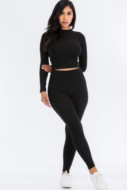 Ribbed Mock Neck Long Sleeve Top &amp; Leggings Set