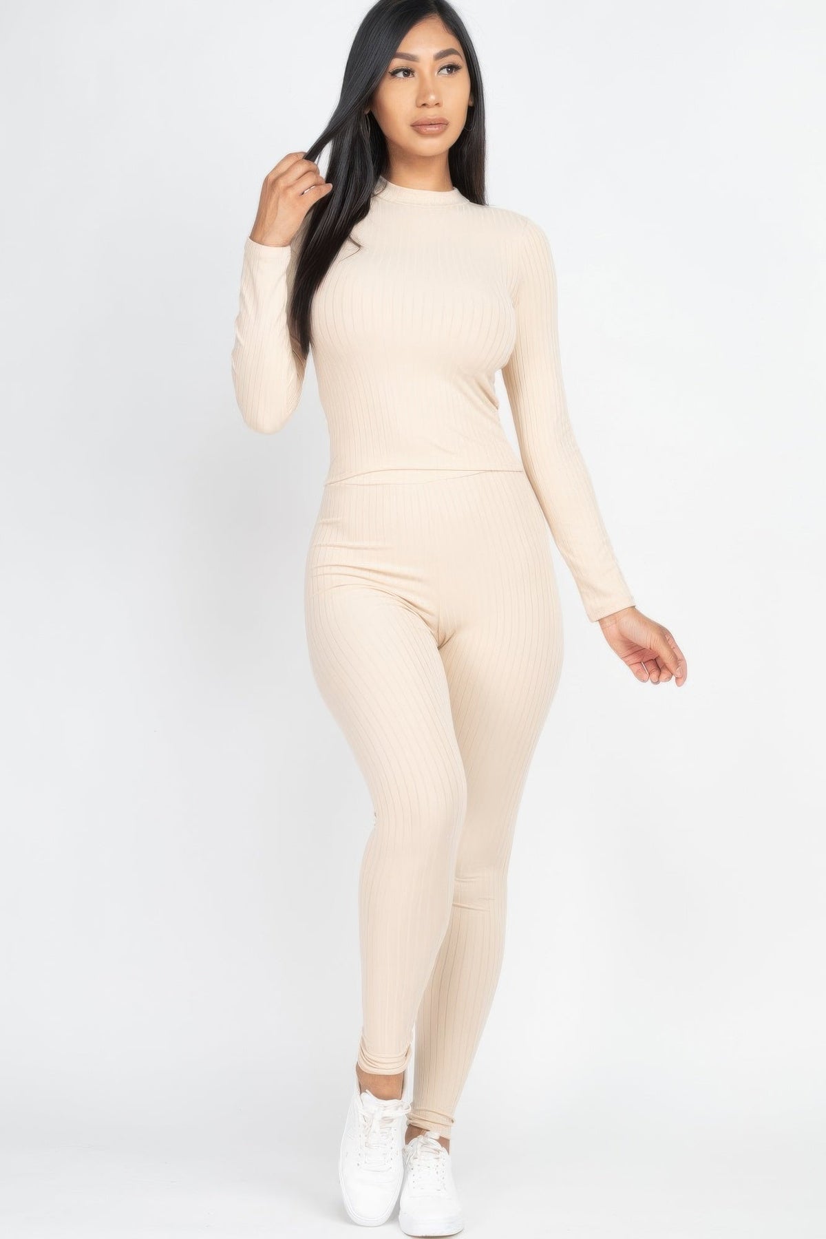Ribbed Mock Neck Long Sleeve Top &amp; Leggings Set