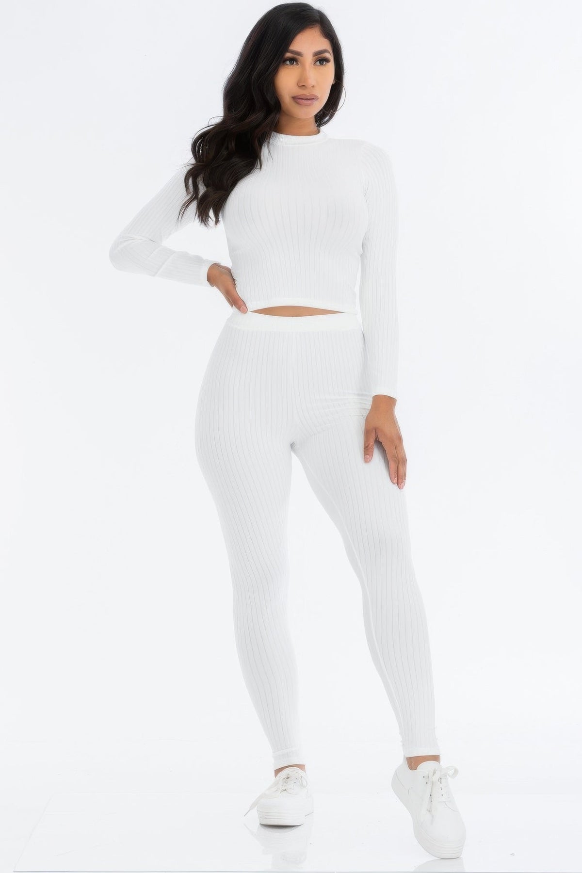Ribbed Mock Neck Long Sleeve Top &amp; Leggings Set