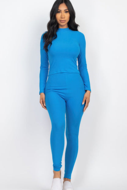 Ribbed Mock Neck Long Sleeve Top &amp; Leggings Set