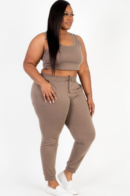 Plus Size French Terry Cropped Tank Top &amp; Joggers Set