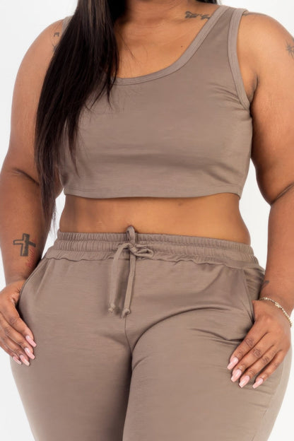 Plus Size French Terry Cropped Tank Top &amp; Joggers Set
