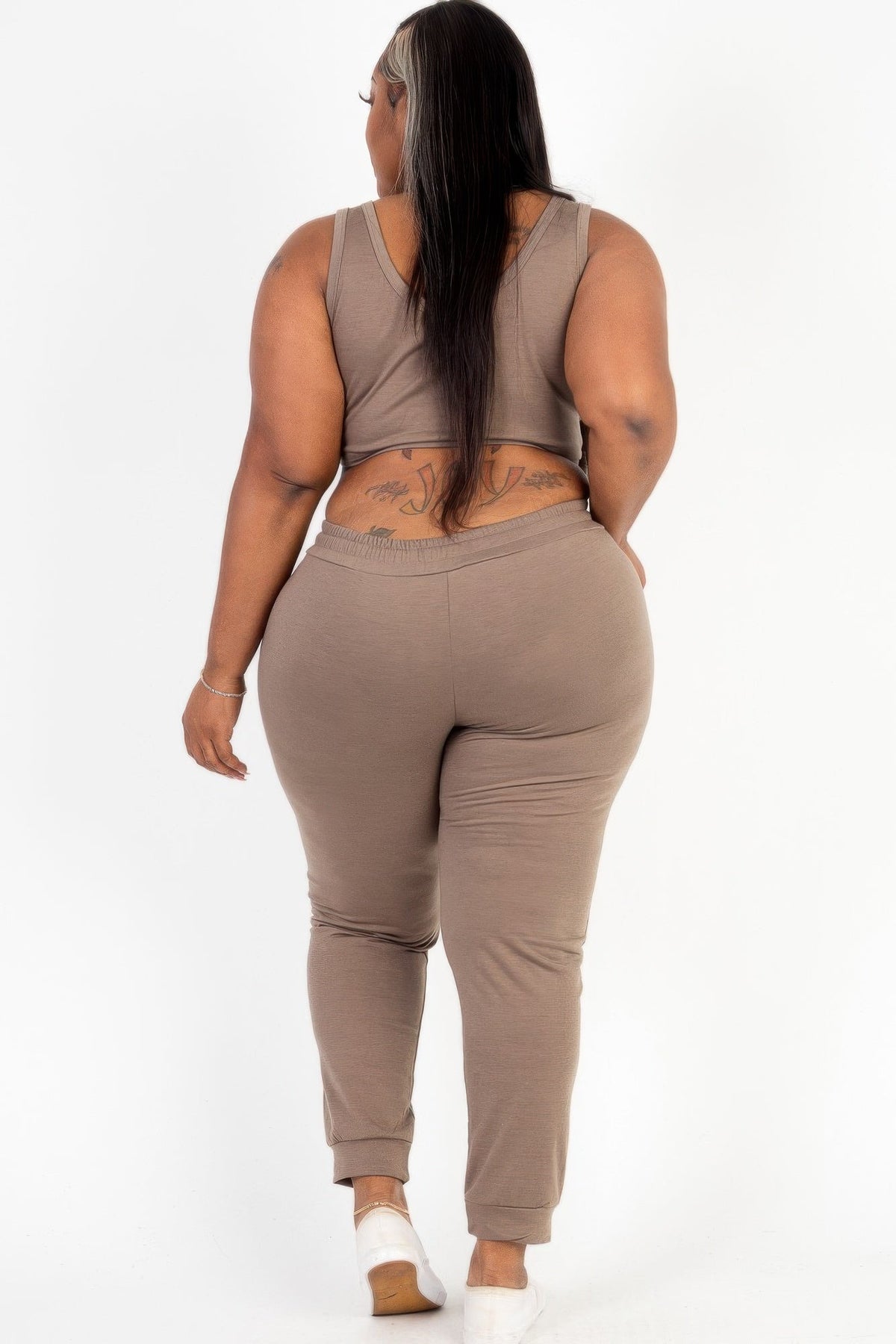 Plus Size French Terry Cropped Tank Top &amp; Joggers Set