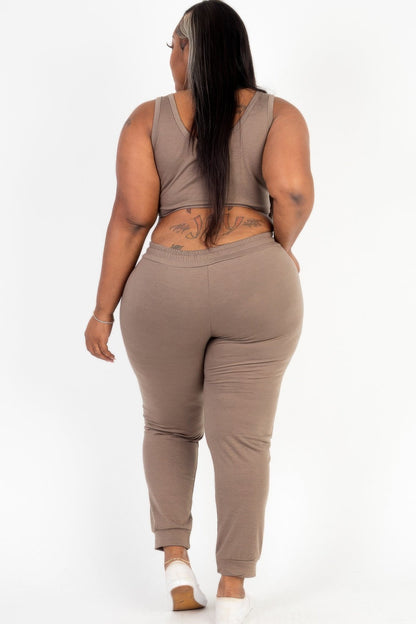 Plus Size French Terry Cropped Tank Top &amp; Joggers Set