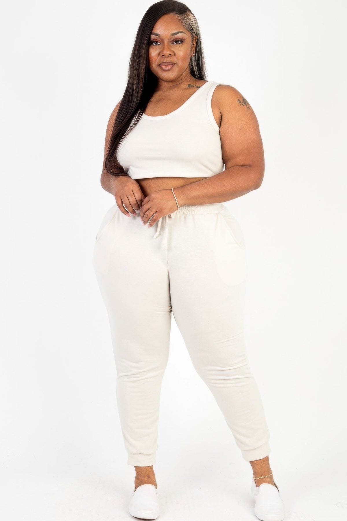 Plus Size French Terry Cropped Tank Top &amp; Joggers Set