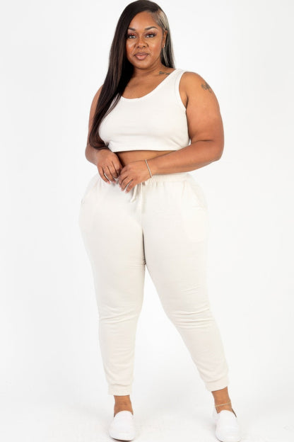 Plus Size French Terry Cropped Tank Top &amp; Joggers Set