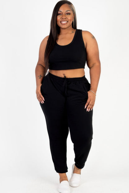 Plus Size French Terry Cropped Tank Top &amp; Joggers Set